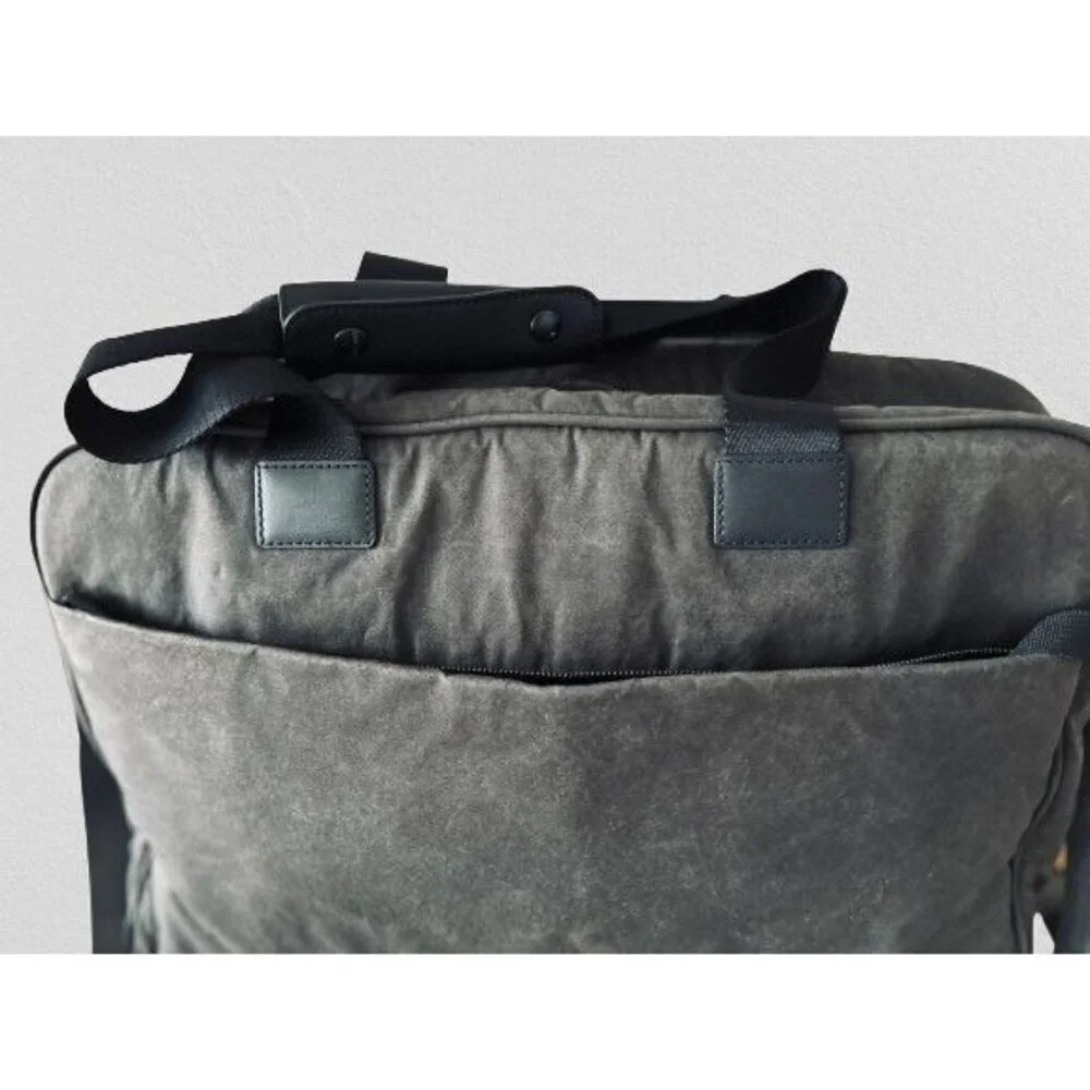 Lo & Sons Messenger Bag Polished Canvas Charcoal Gray Lined Crossbody 16